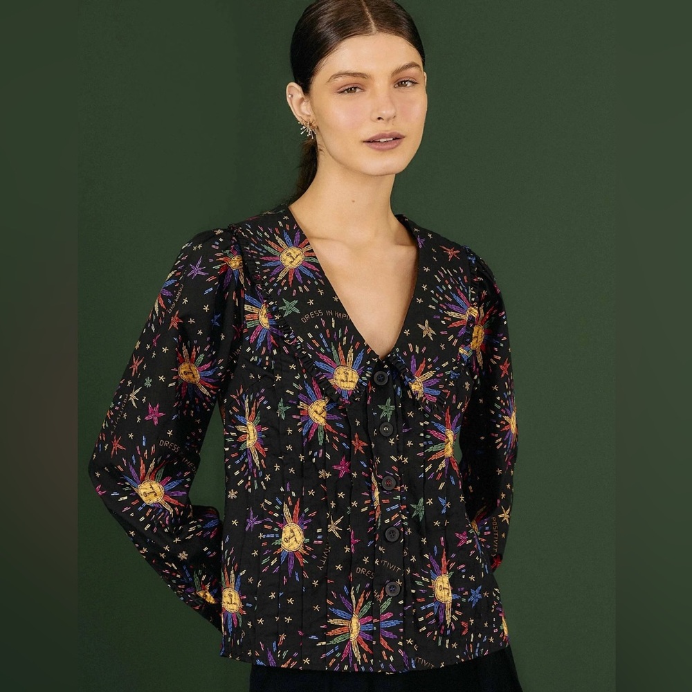 FARM Rio Rainbow Suns - Organic Cotton Black Multicolor Blouse